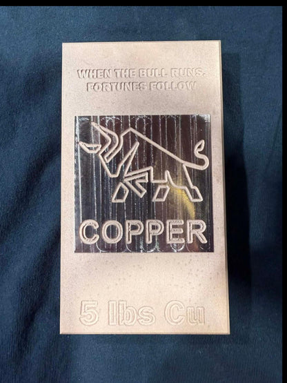 WEEKEND OFFER: Metal is Money New Bull Logo Design - "When the Bull Runs, Fortunes Follow" - 5 Pound 80 oz Copper Bars