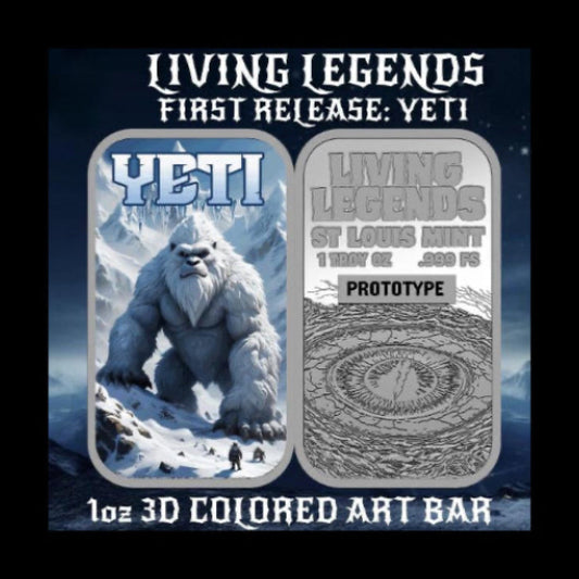 Estimate! Living Legends First Release Yeti 1 oz 3d Colorized Art Bar (Mintage TBD at end of Presale)
