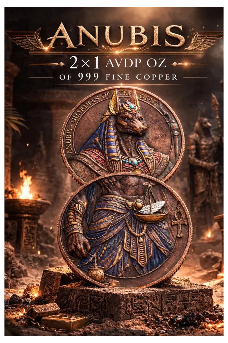 In Stock! 2026 2-1oz AVDP Infinity Medals "Anubis" .999 Fine Copper Colorized in Infinity Capsule