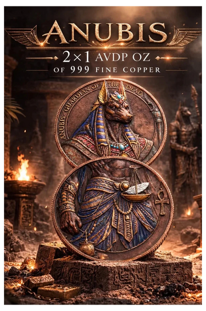 In Stock! 2026 2-1oz AVDP Infinity Medals "Anubis" .999 Fine Copper Colorized in Infinity Capsule