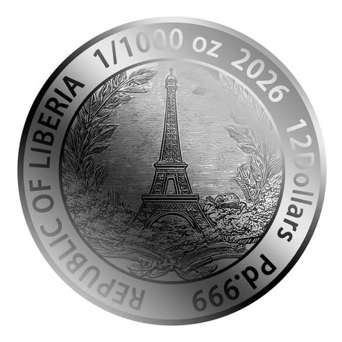 2026 Liberia Eiffel Tower 1/1000 oz .999 Palladium Coin in Card