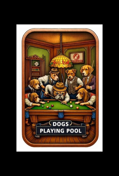 In Stock! Dogs Playing Pool Colorized 5 oz Copper Bar
