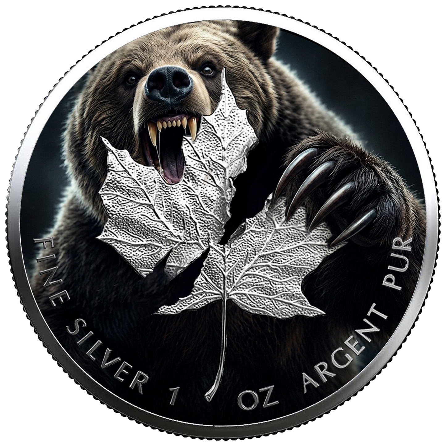 In Stock! 2026 Canada Maple Leaf Grizzly Bear Edition Colorized .9999 Silver Coin