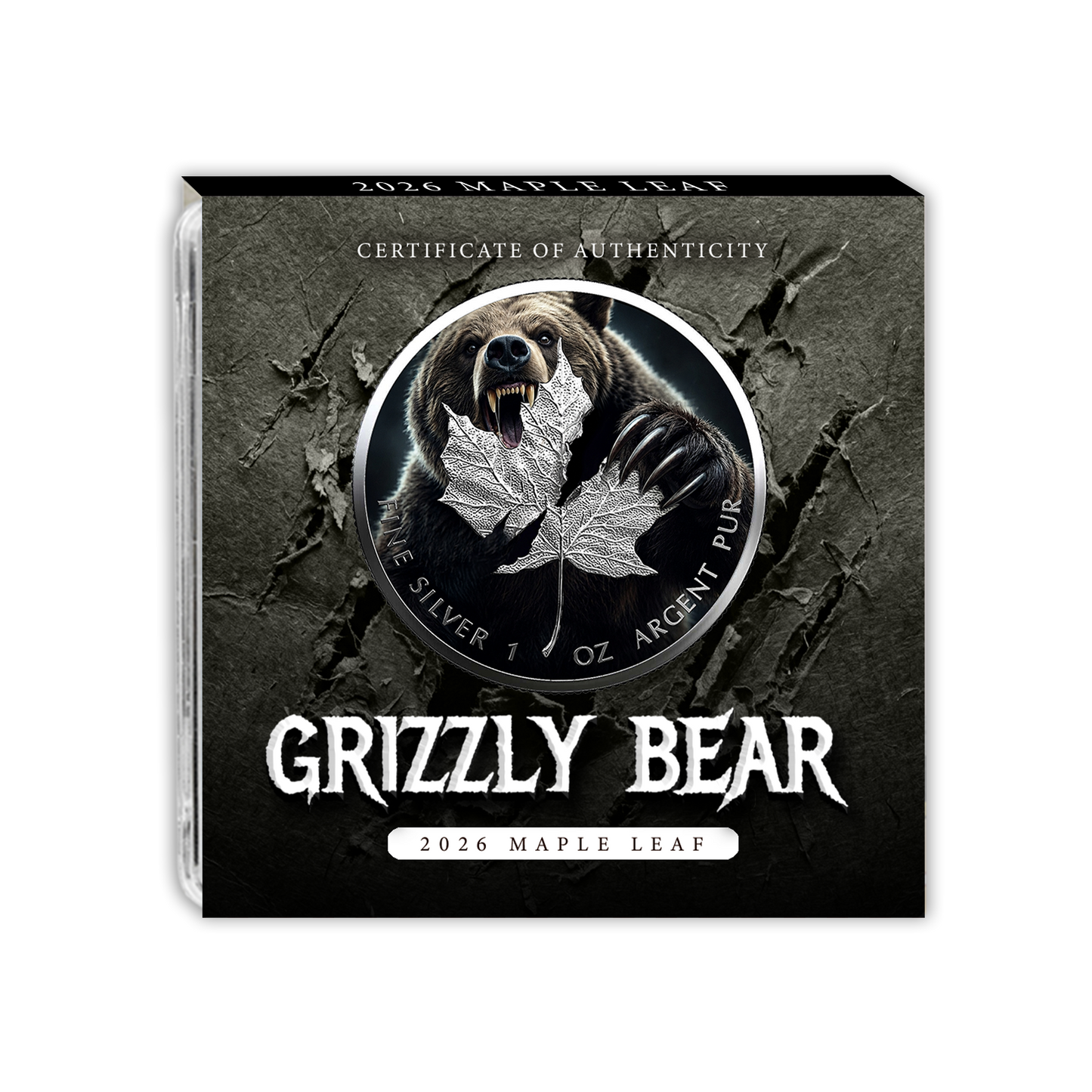 In Stock! 2026 Canada Maple Leaf Grizzly Bear Edition Colorized .9999 Silver Coin