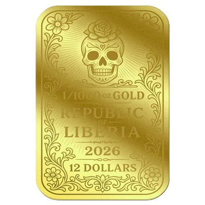 2026 Liberia Dia De Los Muertos Roses 1/1000 oz Gold Coin in Card (02/26)
