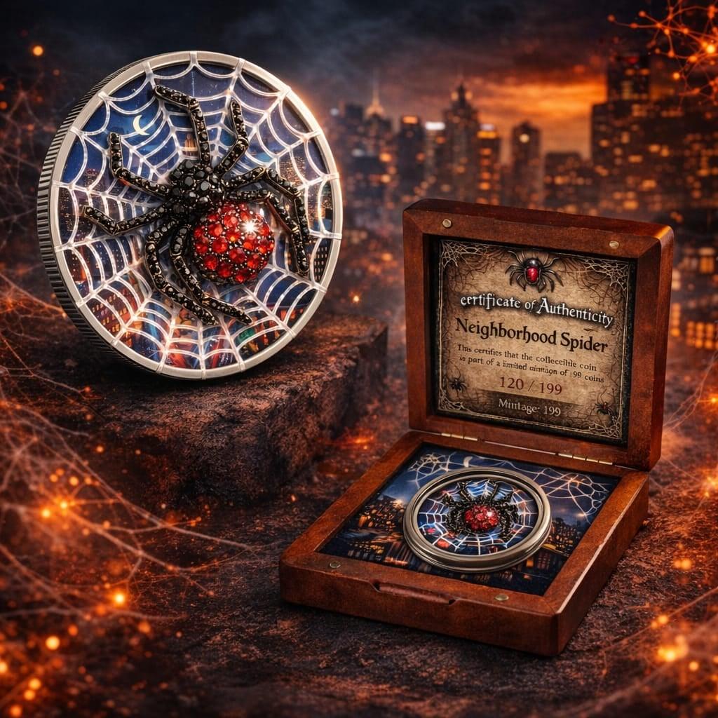In Stock! 2013 Canada Maple Neighborhood Spider 1oz .9999 Silver Colorized Art Coin