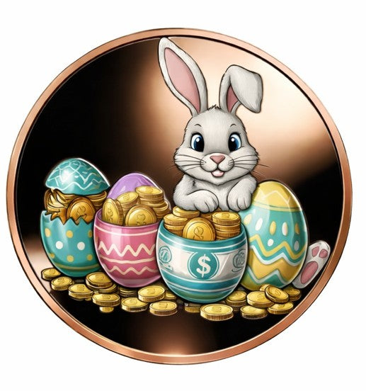 In Stock! Easter Bunny Treasure Hunt Colorized Proof 1 oz Copper Round (03/02)