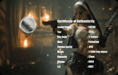2026 Liberia Sis Belladonna 1/1000 oz Palladium Coin in Card (03/02)