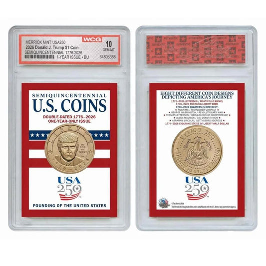 2026 Donald J. Trump $1 Coin Trading Card WCG GEM MINT 10 (America 250 Semiquincentennial)