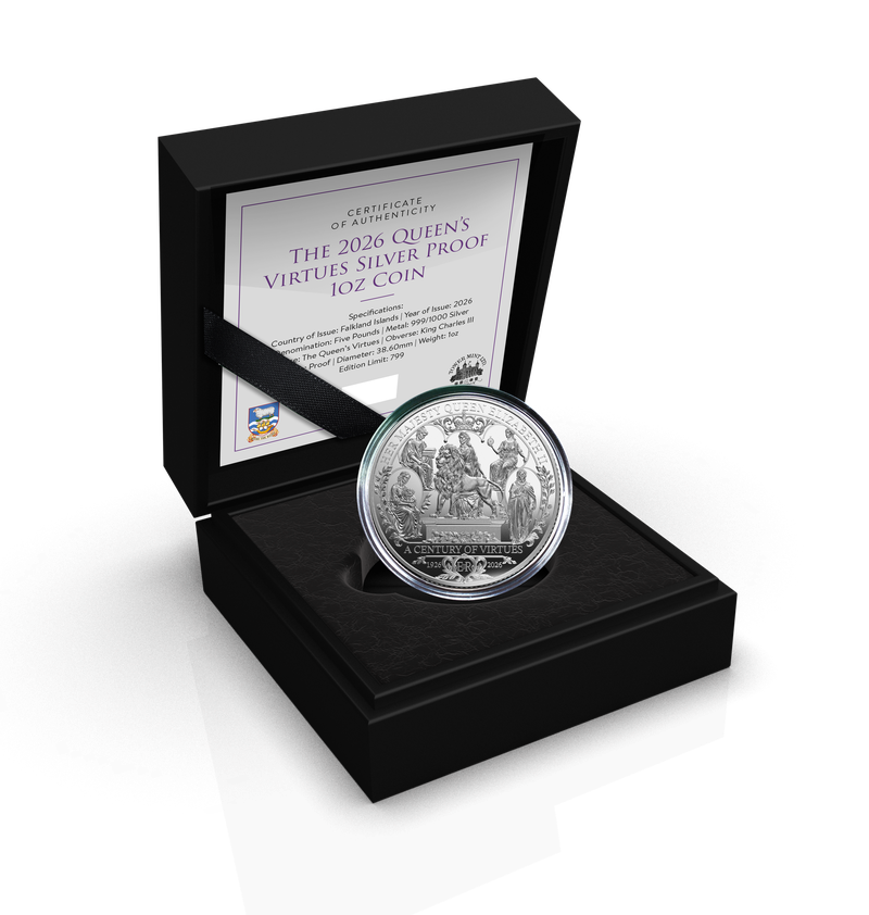 Estimate! 2026 Falkland Islands Queen Elizabeth II Century of Virtues Proof 1 oz Silver Coin (03/04)