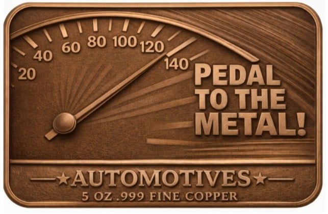 Pedal to the Metal Automotives Colorized 5 oz Copper Bar Muscle Car (03/03)