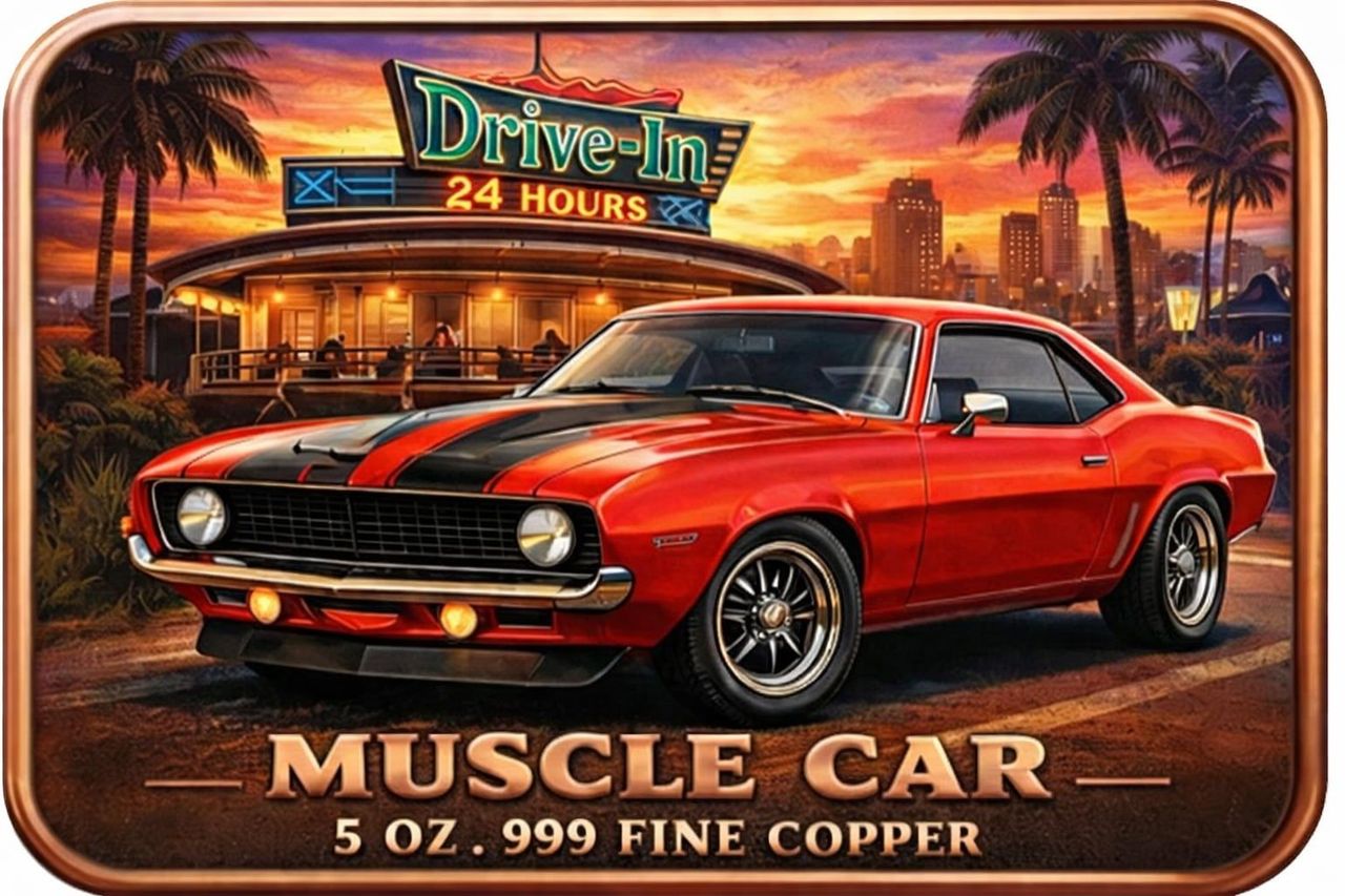 Pedal to the Metal Automotives Colorized 5 oz Copper Bar Muscle Car (03/03)