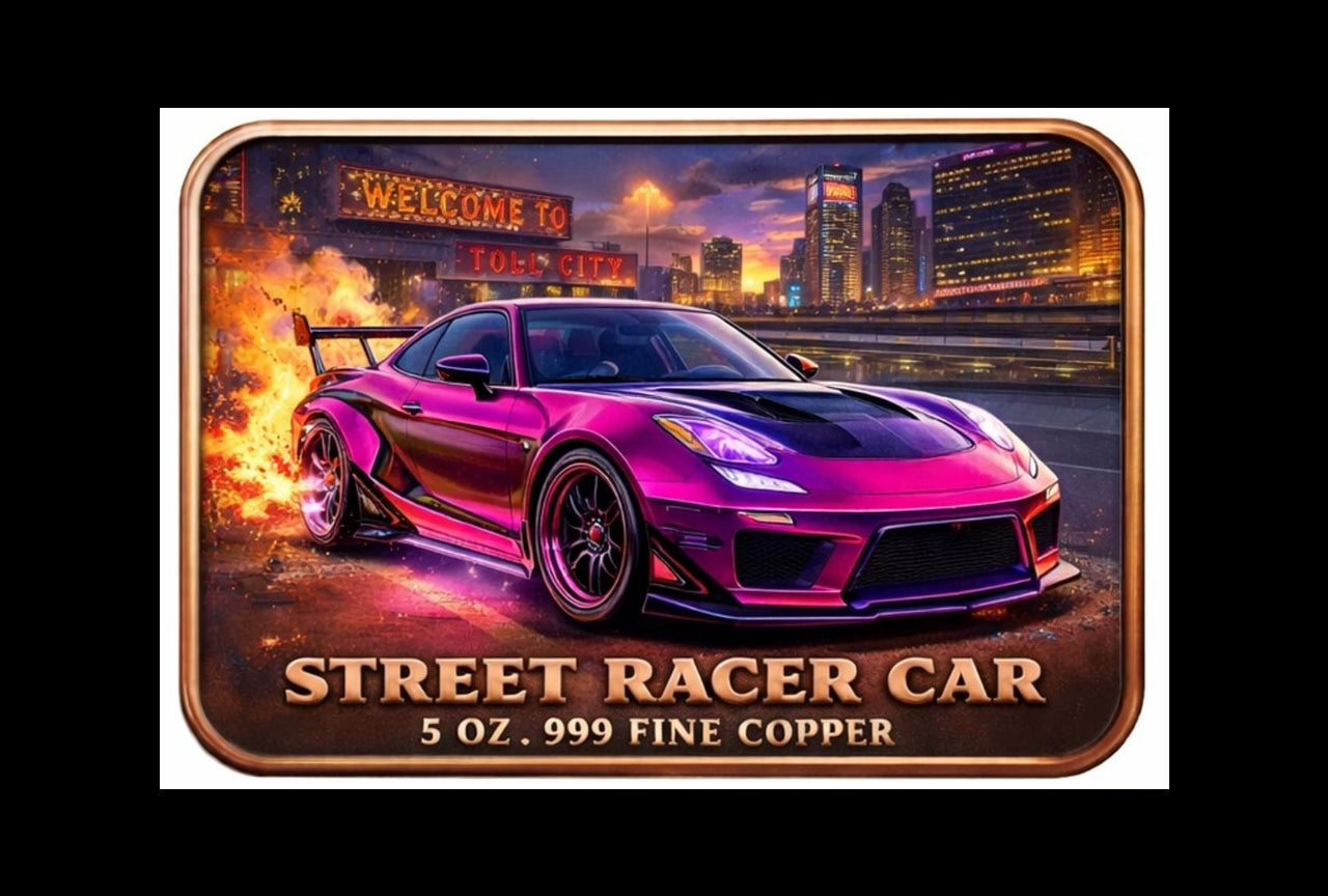 Pedal to the Metal Automotives Colorized 5 oz Copper Bar Street Racer Car  (03/03)
