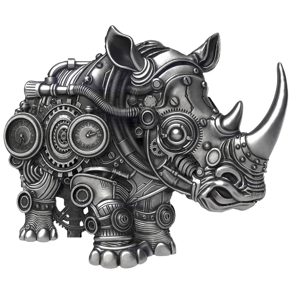 2027 Cameroon Mech Rhino Shaped 2 oz Antique Silver Coin