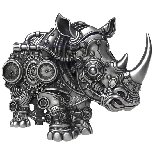 2027 Cameroon Mech Rhino Shaped 2 oz Antique Silver Coin