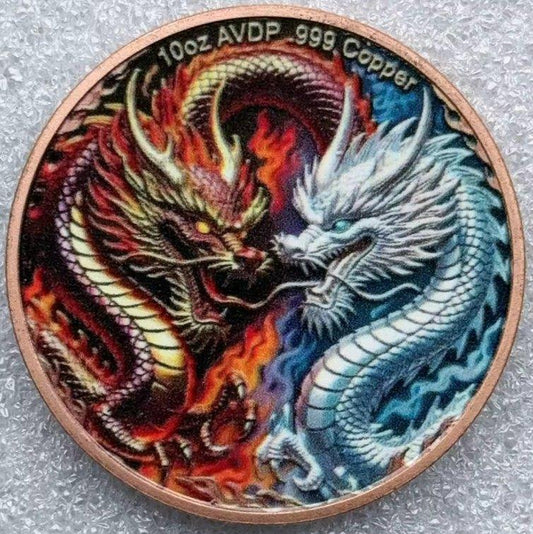 Dragon of Ice vs. Dragon of Fire 10 oz Copper Bar (Open Mintage)
