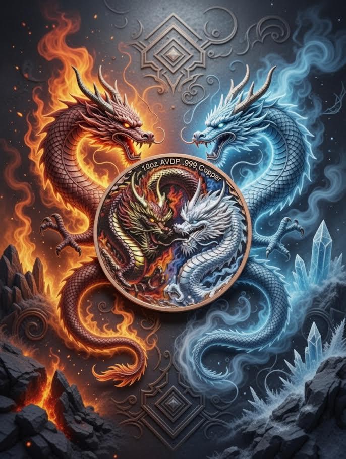 In Stock! Dragon of Ice vs. Dragon of Fire 10 oz Copper Bar (Open Mintage)