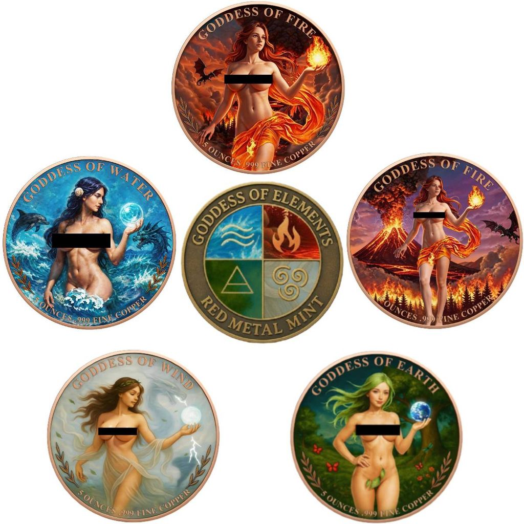 In Stock! Goddess of Elements Colorized  5 oz Copper Rounds