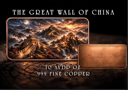 In Stock! 2026 Great Wall of China 10oz .999 AVDP Copper Bar