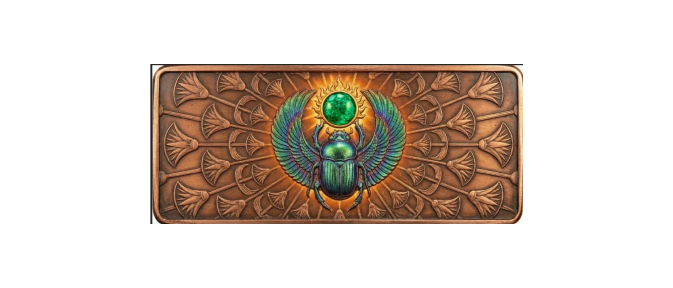 2026 Scarab Egyptian Bar w/Crystal Insert 10oz AVDP .999 Copper Bar