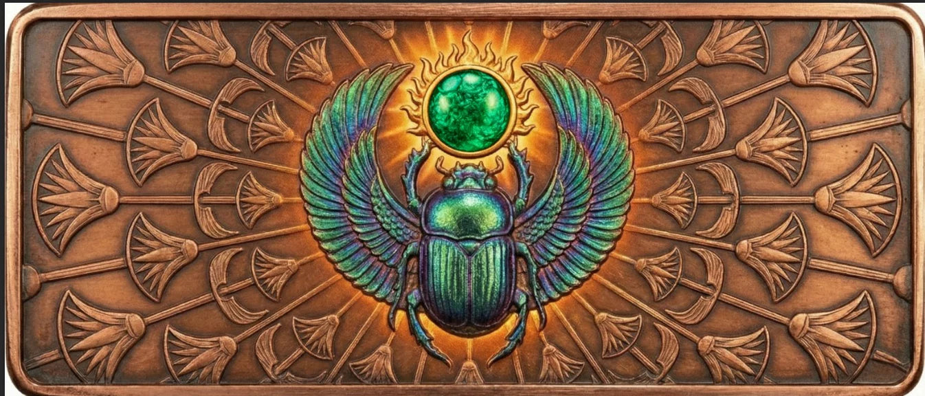 2026 Scarab Egyptian Bar w/Crystal Insert 10oz AVDP .999 Copper Bar