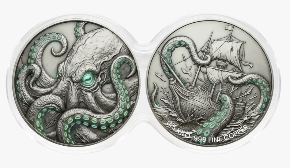 See the Back! Kraken Glow-in-the-Dark 2 x 1/2 Kilo Copper Medal Set in DuoStack Capsule (03/05)