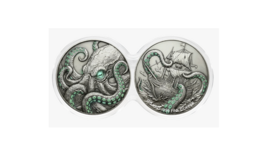 See the Back! Kraken Glow-in-the-Dark 2 x 1/2 Kilo Copper Medal Set in DuoStack Capsule (03/05)