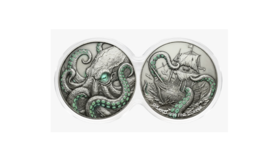 See the Back! Kraken Glow-in-the-Dark 2 x 1/2 Kilo Copper Medal Set in DuoStack Capsule (03/05)