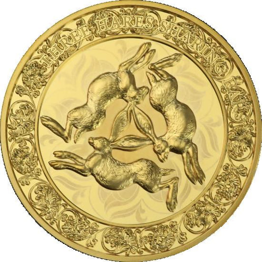 ONE DAY OFFER: Samoa 2026 Three Hares Sharing Three Ears 24g CN Gilded 40mm Coin in Box w/COA (5000 Mintage)