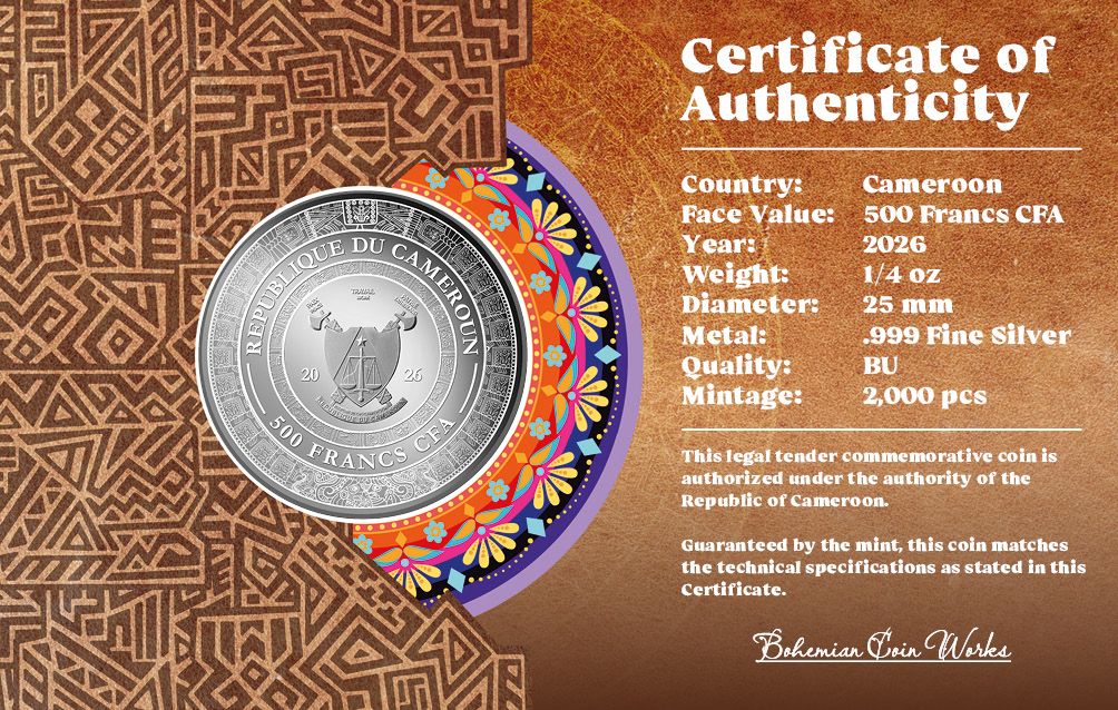 NEW Series! 2026 Cameroon Mexican Cinco Grandes Jaguar 1/4 oz Silver Coin in Card (03/11)