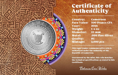 NEW Series! 2026 Cameroon Mexican Cinco Grandes Jaguar 1/4 oz Silver Coin in Card (03/11)