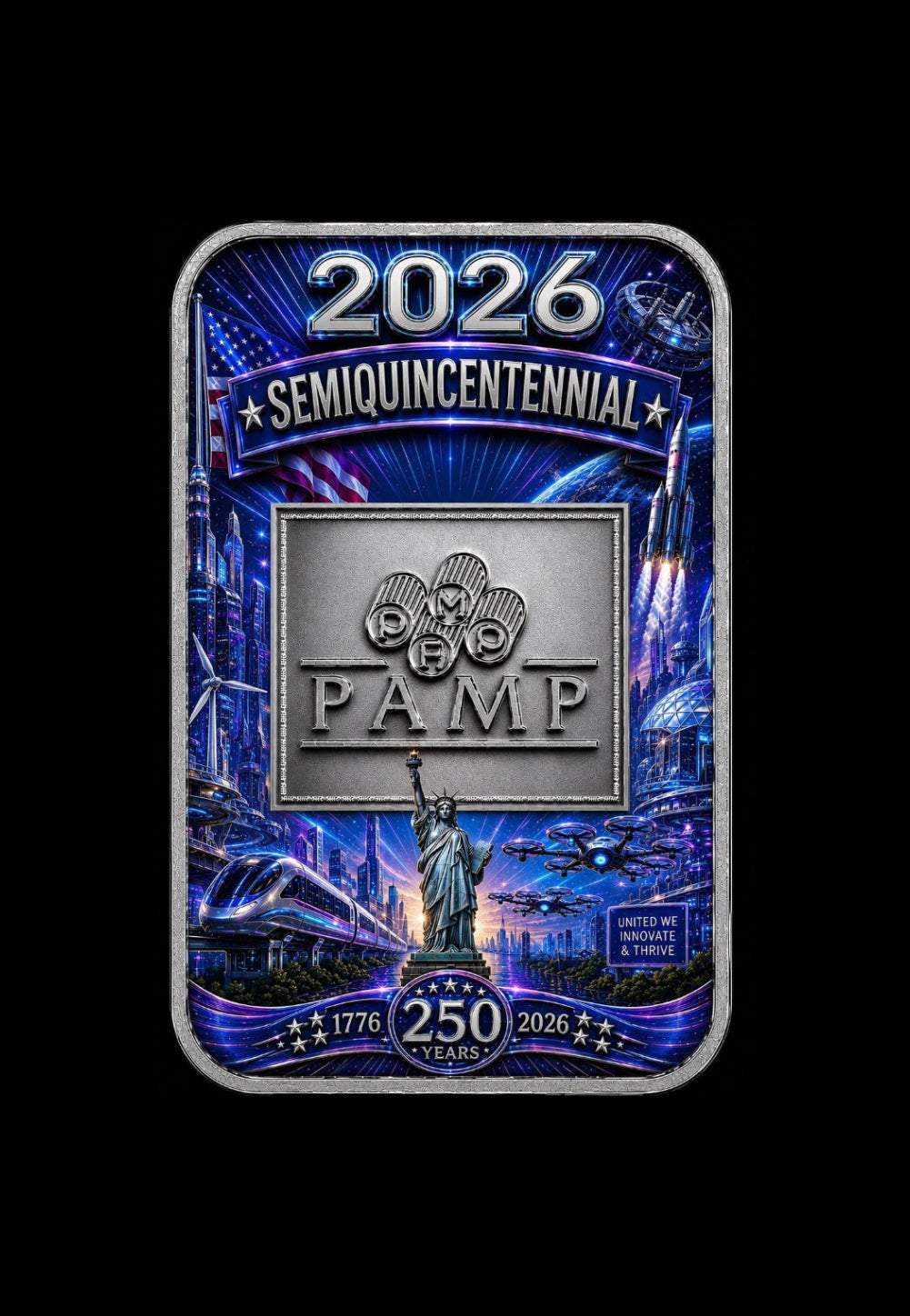 PAMP USA 2026 SEMIQUINCENTENNIAL 1 oz Silver Bar (250 Mintage)