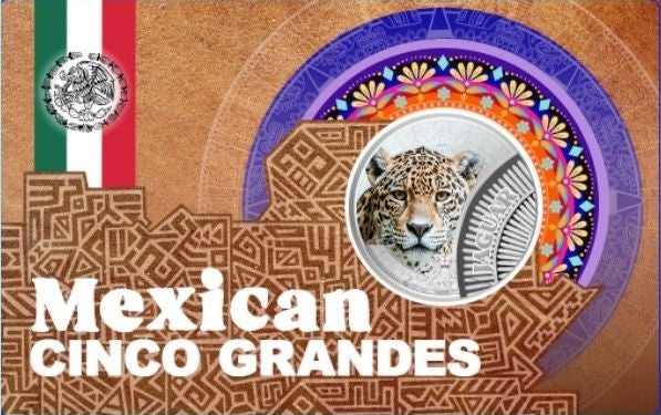 NEW Series! 2026 Cameroon Mexican Cinco Grandes Jaguar 1/4 oz Silver Coin in Card (03/11)