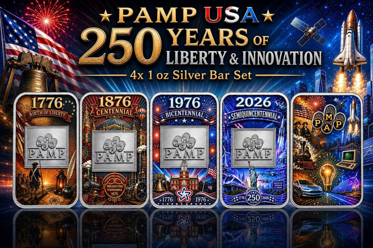 PAMP USA 2026 SEMIQUINCENTENNIAL 1 oz Silver Bar (250 Mintage)