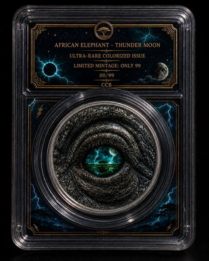 2024 100 Shillings African Wildlife Elephant: Thunder Moon 1oz .999 Fine Silver Colorized Coin