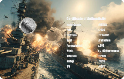 2026 Liberia Battle of Midway 1/1000 oz .999 Palladium Coin in Card