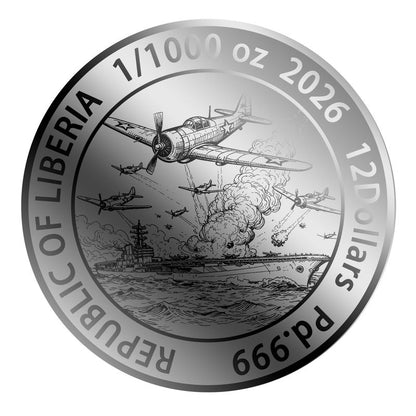 2026 Liberia Battle of Midway 1/1000 oz .999 Palladium Coin in Card