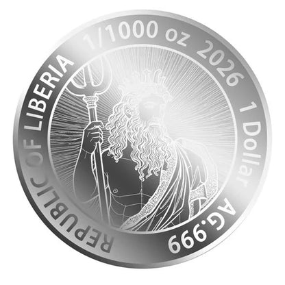 2026 Liberia Poseidon 1/1000 oz .999 Silver Coin in Card