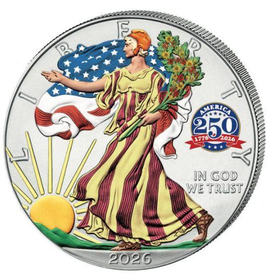 In Stock! 2026 American Silver Eagle 250th Anniversary Privy Mark COLORIZED 1 oz Silver Coin (5000 Mintage)