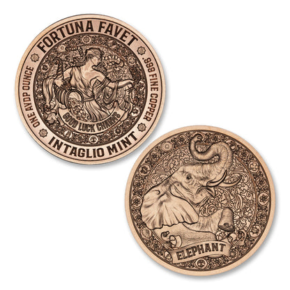 In Stock! Intaglio Mint Fortuna Favet Good Luck Charms - Elephant 1 oz Copper Round (03/10)