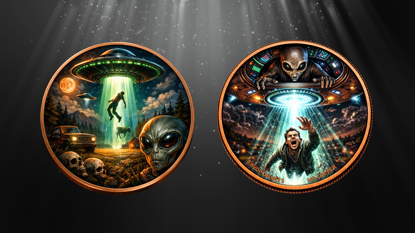 See the back! Alien Invasion Double Sided Color 5 oz Copper