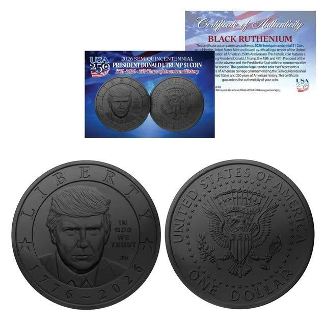 2026 Donald J. Trump Semiquincentennial $1 Coin – Black Ruthenium