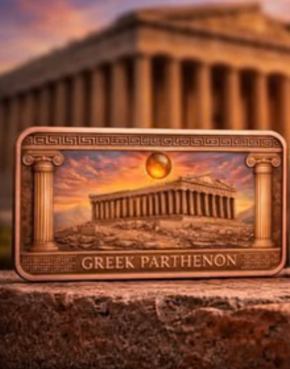 2026 Parthenon Colorized 10oz .999 Copper Bar w/CRYSTAL insert!