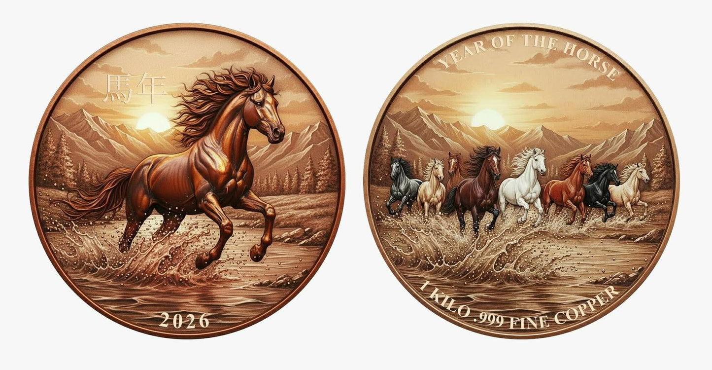 Must see the back! Lunar Year of the Horse HR 1 Kilo Copper Medal