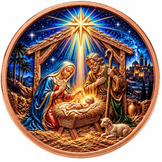 2026 Scottsdale Mint Light of Bethlehem Nativity 1 oz Copper Colorized Medal (199 Mintage)