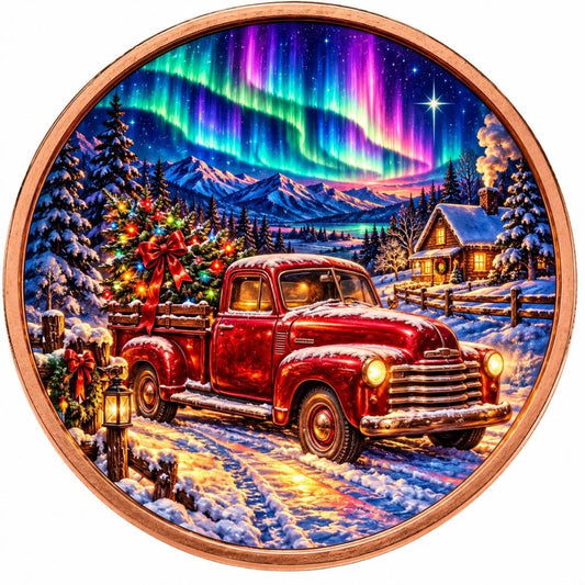 2026 Scottsdale Mint Northern Lights Homecoming Christmas Truck 1 oz Copper Medals (199 Mintage)