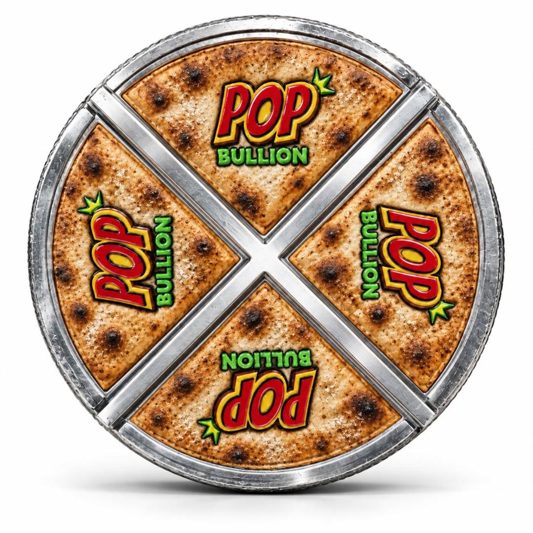 Estimate: POPBULLION The .999 Pizza Pie Divisible 4x 1/4 oz Silver Colorized Medal