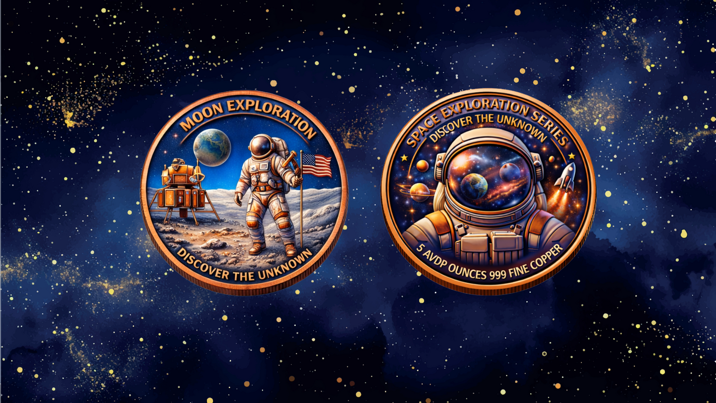 See the back! Discover the Unknown Moon Exploration 5 oz Copper Medal (2000 Mintage)
