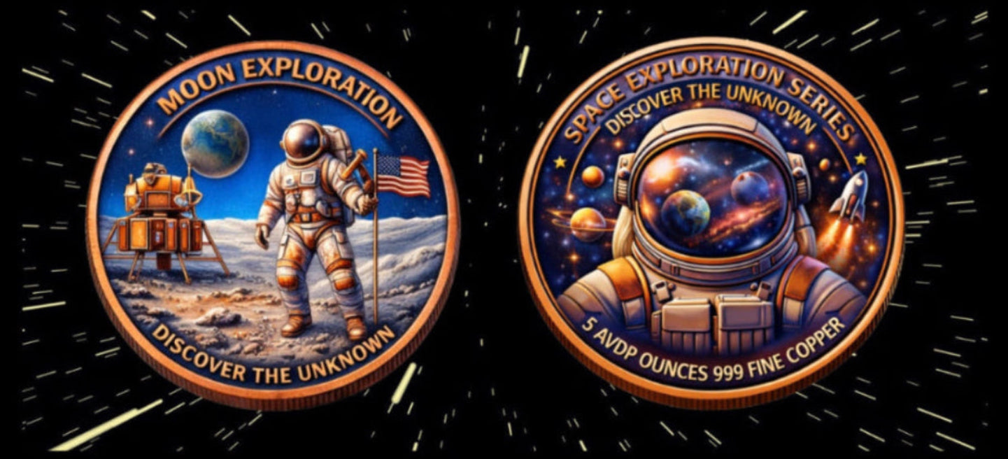 See the back! Discover the Unknown Moon Exploration 5 oz Copper Medal (2000 Mintage)