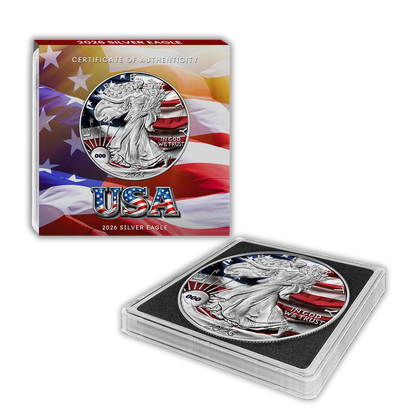 In Stock! 2026 U.S. Silver Eagle - USA Flag Edition 1 oz Silver Coin